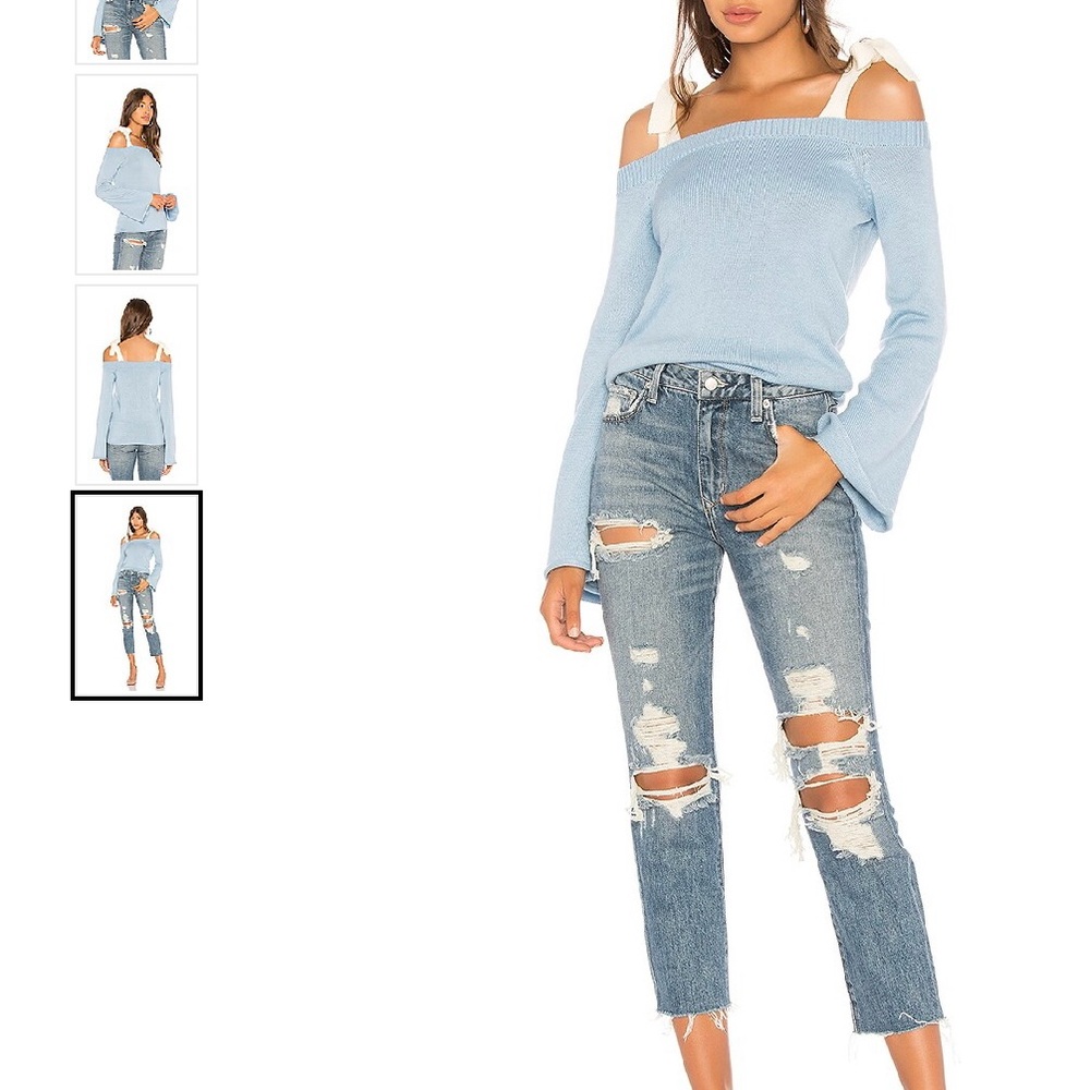 LOVER AND FRIENDS NWT- Mercer Sweater DustynBlue Off-Shoulder Sweater. Size XS.